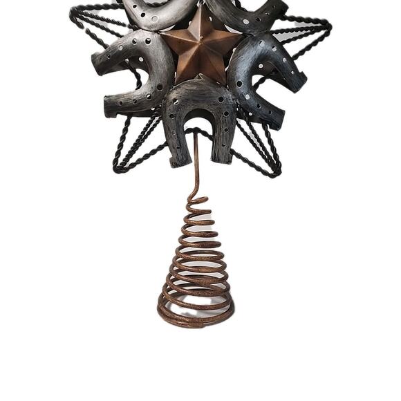 Rustic Metal Horseshoe Star Christmas Tree Topper Western Vintage Style Folk Art - Picture 3 of 6